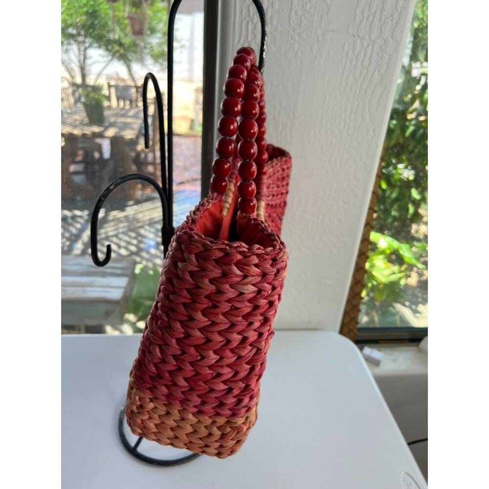 Judi Flowers Beach Tote For Bonjour Fleurette Beaded Wood Handles Lined - Picture 4 of 11